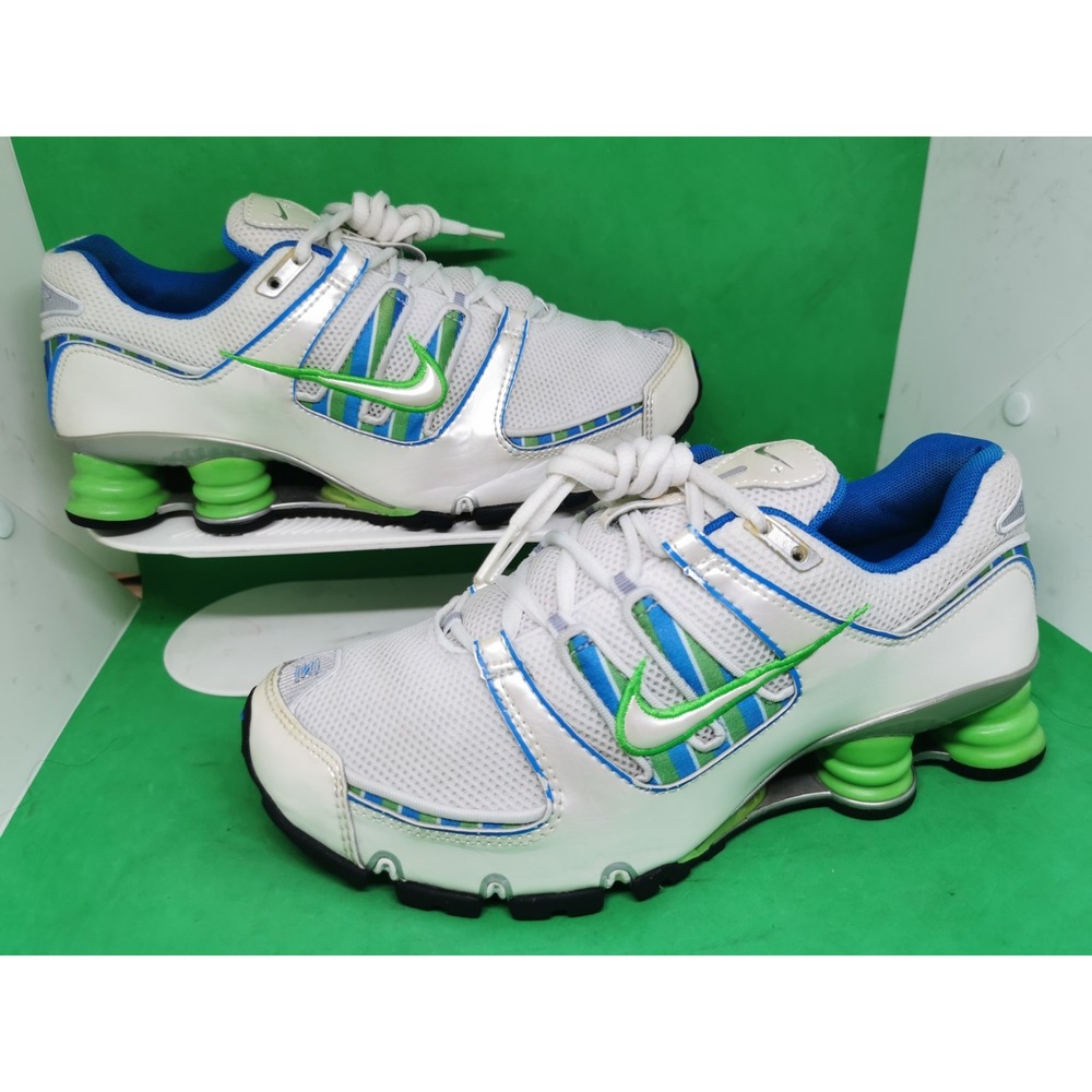 Nike Shox Vintage Womens Running Shoes White Green Blue 318434-115 Size 8